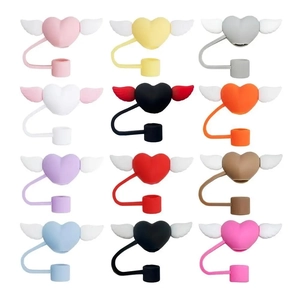 Silicone Heart Wings Straw Cover Cap Reusable Dustproof Plug For Drinking Straws Creative Drinkware Accessories Cute