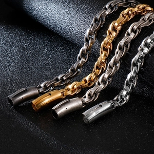 Men's Chunky Chain Bracelet Retro Titanium Steel Braided Link Industrial Style Jewelry With Cylindrical Clasp