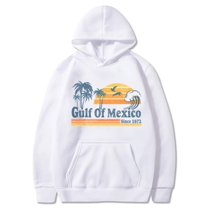 White Gulf Of Mexico Beach 1672 vintage graphic hoodie with palm tree and sunset print