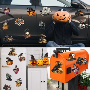 Halloween magnetic gnome skull stickers on garage door, fridge and mailbox decoration