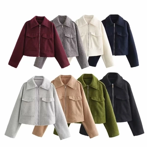 Women cropped tweed jacket with zipper closure shown in eight diverse stylish colors
