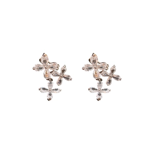 Elegant zircon flower tassel earrings featuring marquise-cut stones and silver finish