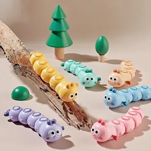 Set of 6 colorful wind-up caterpillar toys for toddlers in vibrant cartoon styles