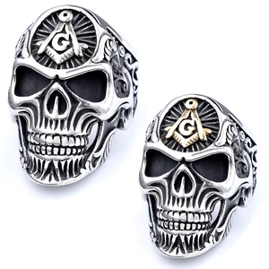 Vintage Skull Ring Stainless Steel Masonic Symbol Gothic Punk Biker Jewelry Personality Retro Men's Accessory