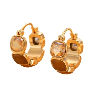 Maillard braune quadratische Kristallohrringe mit Goldmetallbasis und minimalistischem Design