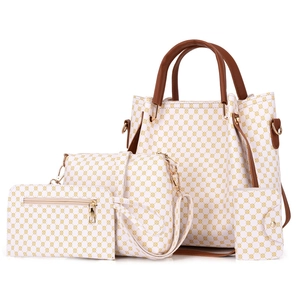 Retro 4-piece handbag set with tote, shoulder bag, wallet and card holder in gold pattern