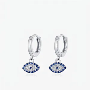 Elegant Evil Eye Hoop Earrings 925 Sterling Silver Blue White Cubic Zirconia Dainty Huggies Fashion Jewelry For Women