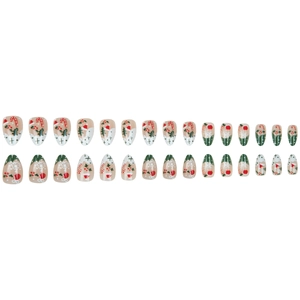 Short oval Christmas press-on nails with festive snowflakes, trees and candy cane designs