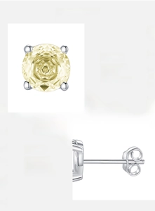 Dettaglio di orecchini a lobo in argento S925 con pietra di zirconia gialla chiara