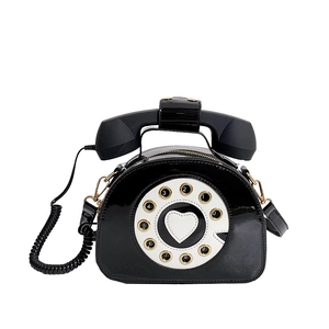 Borsa a tracolla creativa a forma di telefono retrò nero con quadrante a cuore