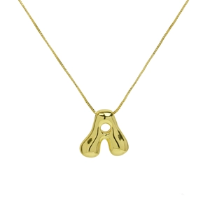 18k gold plated chunky bubble letter A pendant necklace with glossy box chain