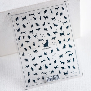 DIY cat silhouette 5D nail art stickers with paw prints and black cat patterns TS-426
