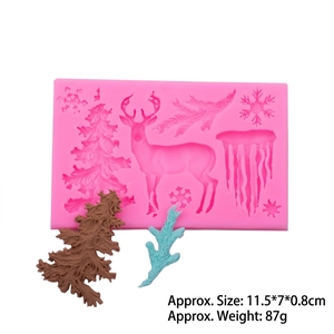 Christmas silicone mold with deer, trees and snowflakes for fondant and clay baking decor