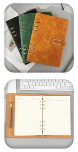 Detail of A5 6-ring binder notebook with litchi grain leather and metal buckle finish