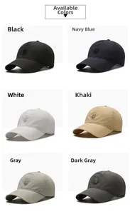 Detail view of quick-dry baseball caps in six colors with breathable laser-cut holes
