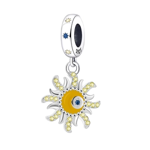 S925 sterling silver sun charm with yellow zircon and blue stone center