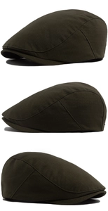 Vue sous trois angles de la casquette plate olive montrant la texture et les coutures