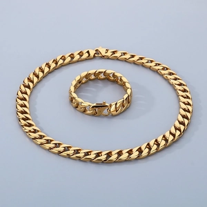 Macro detail of high-polished gold Cuban link chain set showing texture and shine