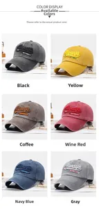 Detail of six vintage washed cotton baseball caps with 3D NEW YORK CITY embroidery