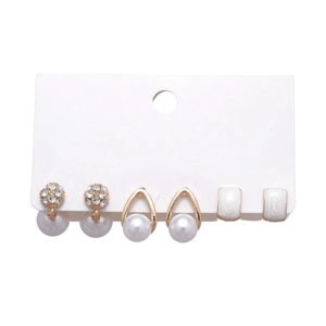 Sechsteiliges Set geometrische Ohrstecker mit Perlen, Strass und Emaille-Finish