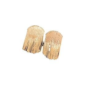 Minimalist gold metal tassel drop earrings featuring textured fringe design on white background