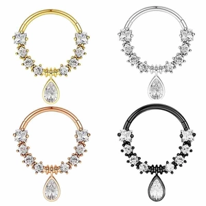 Stainless Steel Nose Ring Piercing Jewelry Hoop With Teardrop Zircon Pendant Waterdrop Dangle For Women