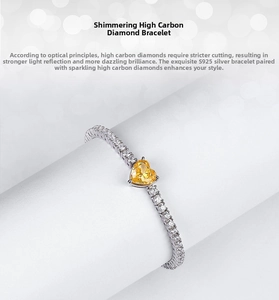 Bracciale in argento S925 con diamante al carbonio giallo a cuore e pavé di zirconi