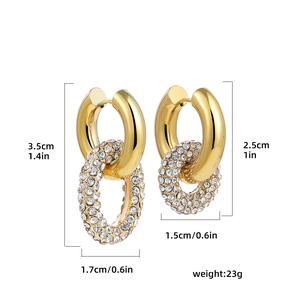 18K gold plated stainless steel geometric oval hoop earrings with full crystal pave