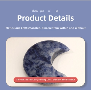 Detailed macro shot of moon-shaped natural stone with blue marble texture and smooth edges