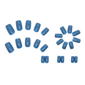 Glossy haze blue square press-on nails in 24-piece set with mirror finish shine
