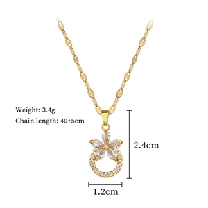 Detailed dimensions of gold flower ring pendant necklace with size labels and weight