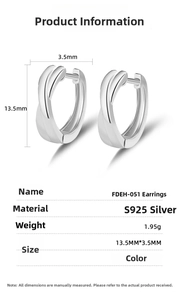 Detailed S925 silver hoop earring specifications with 13.5mm size and twisted metal design