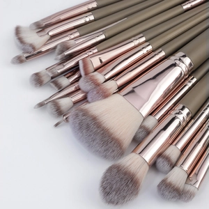 20pcs professional makeup brush set with grey-green handles and soft synthetic bristles