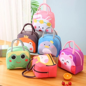 Insulated Lunch Bag Oxford Cloth Aluminum Foil Thermal Bento Pouch Portable Waterproof For Office School Picnic Cartoon Animal Pattern