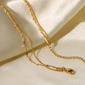 Classic 18K gold plated stainless steel double layer beaded fringe necklace for women