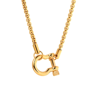 Collier en acier inoxydable plaqué or 18k avec fermoir fer à cheval et chaîne à maillons