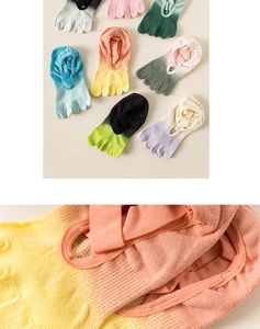 Detailed close-up of gradient five-toe yoga socks showing knit texture and non-slip grip