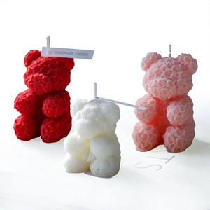 Handmade rose bear scented candles in red, white, and pink for creative birthday gift