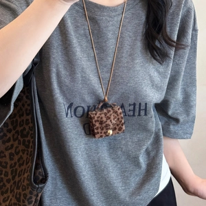 Faux fur leopard print neck pouch necklace for women stylish autumn winter sweater accessory