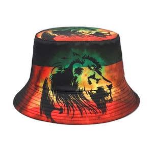 Lion Print Bucket Hat Polyester Sun Protection Outdoor Streetwear Rasta Style For Men Women