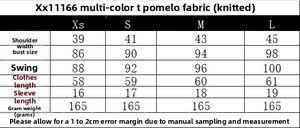 Tableau des tailles détaillé pour t-shirt en tricot pour femme avec mesures de longueur