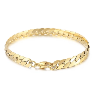 Polished gold stainless steel Cuban link bracelet with a secure lobster clasp closure