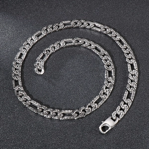 Hip hop style silver stainless steel chain necklace with vintage engraved patterns