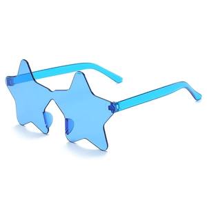 Fashionable rimless star shaped sunglasses in transparent blue color with a clean white background