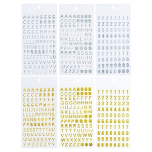 Set di adesivi metallici con lettere e numeri oro e argento per scrapbooking e diari