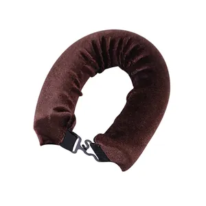 Heatless hair curler tool in dark brown velvet with adjustable black buckle strap