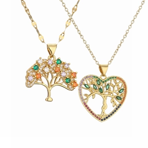Tree Of Life Heart Pendant Necklace Copper Micro Pave Colorful Zircon Jewelry Gift For Women Fashion Elegant