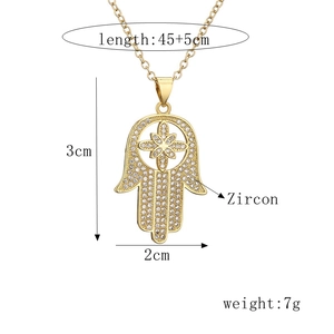 Détails du collier main de Fatma en zircon coloré avec dimensions du pendentif incluses