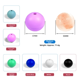Size specifications for 67mm silicone ice mold showing six colors and 55mm ball diameter
