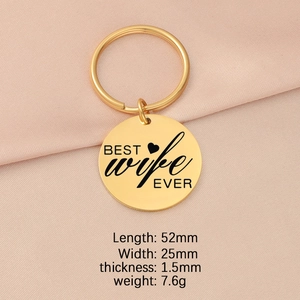 Detailed view of golden stainless steel keychain with BEST wife EVER engraving